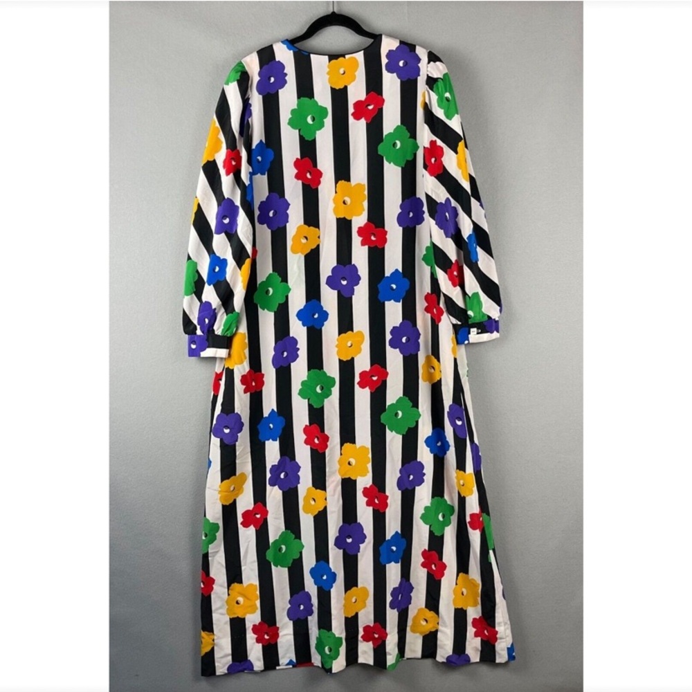 Vintage David Brown Saks Fifth Ave House Dress Womens Floral Stripe Artsy